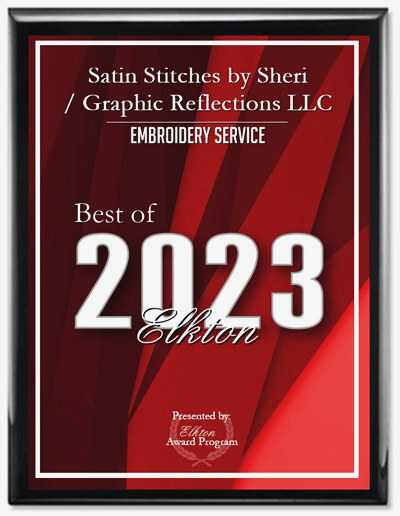 The Best of 2023 Elkton award plaque, Embroidery Service